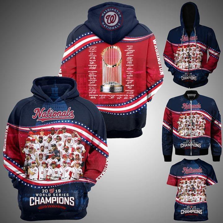 Washington Nationals 2019 World Series Champions Signed Trophy On Back 3d Hoodie