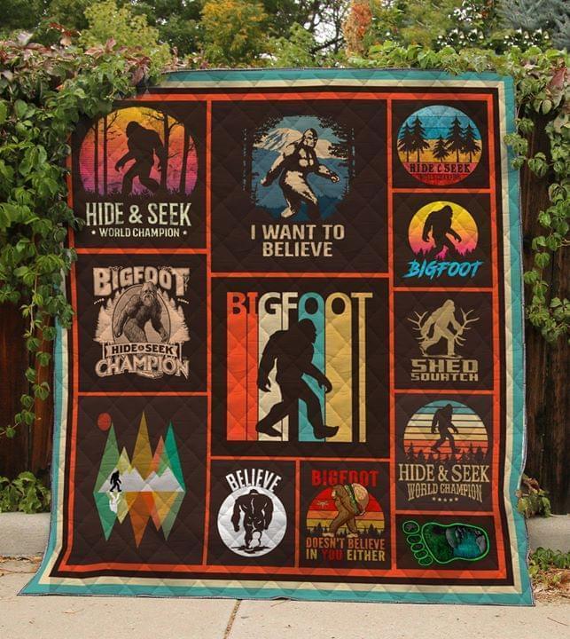 Bigfoot Hide And Seek World Champion I Want To Believe Retro Fan Quilt Blanket Quilt Blanket