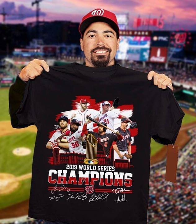 Washington Nationals Mlb World Series Champions Trophy 2019 Signed T Shirt