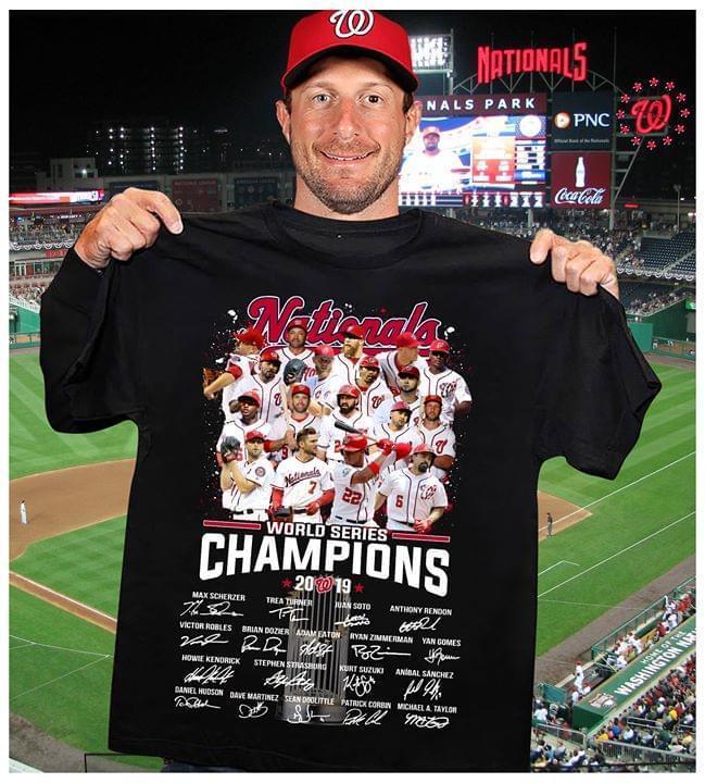 Washington Nationals Trophy World Series Champions 2019 All Players Signed T Shirt