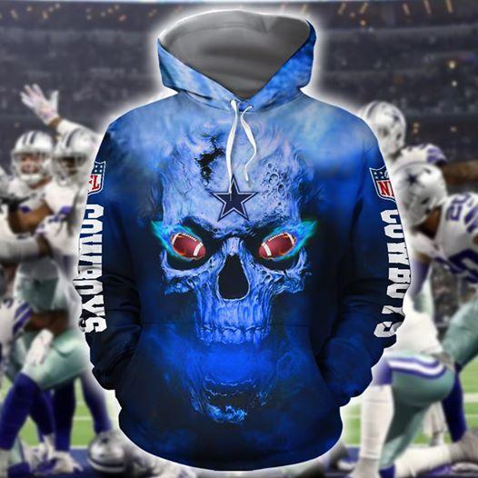 Dallas Cowboys Skull On Fire Nfl For Cowboys Fan 3d Printed Hoodie 3d