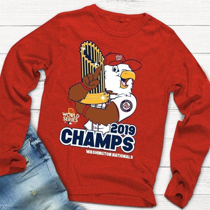 Washington Nationals Mascot Hug Trophy 2019 World Series Champions Sweatshirt