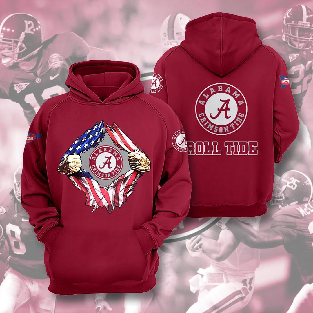 Alabama Crimson Tide Ncaa American Flag Ripped For Tide Lover 3d Printed Hoodie 3d