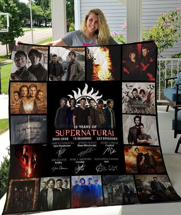 15 Years Supernatural 2005 2020 15 Seasons Cast Signatures Quilt Blanket