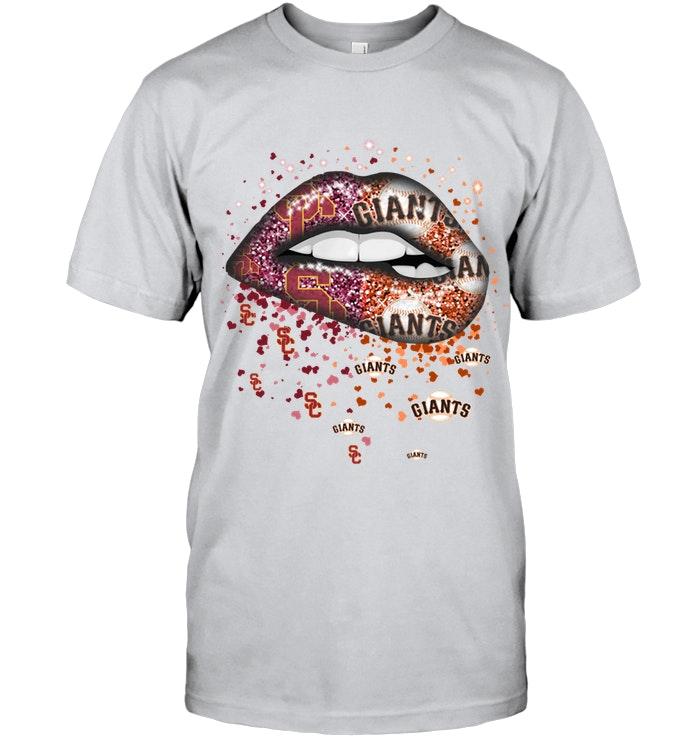 Usc Trojans And San Francisco Giants Glitter Pattern Sexy Lips T Shirt