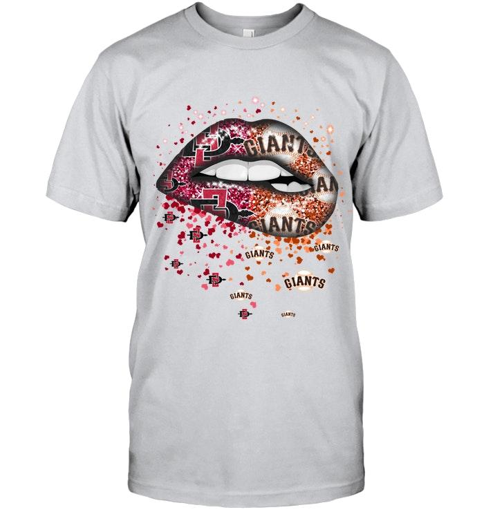 San Diego State Aztecs And San Francisco Giants Glitter Pattern Sexy Lips T Shirt