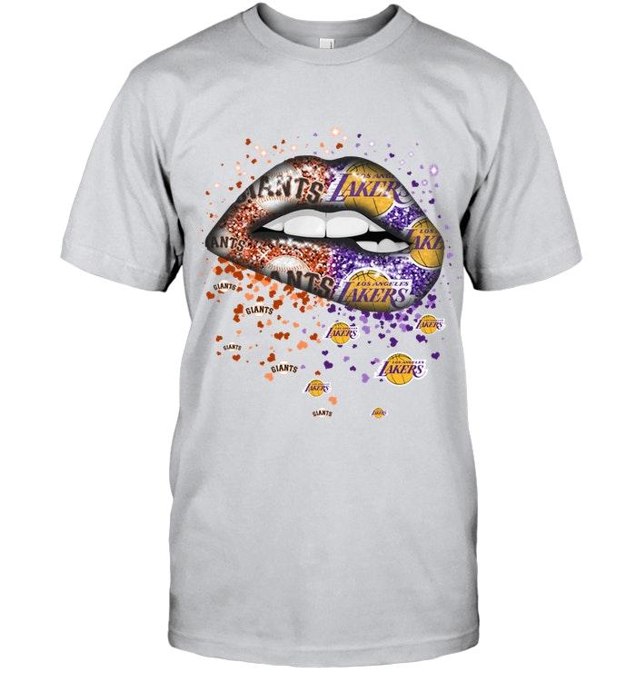 San Francisco Giants And Los Angeles Lakers Glitter Pattern Sexy Lips T Shirt