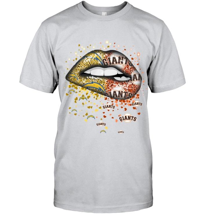 Los Angeles Chargers And San Francisco Giants Glitter Pattern Sexy Lips T Shirt