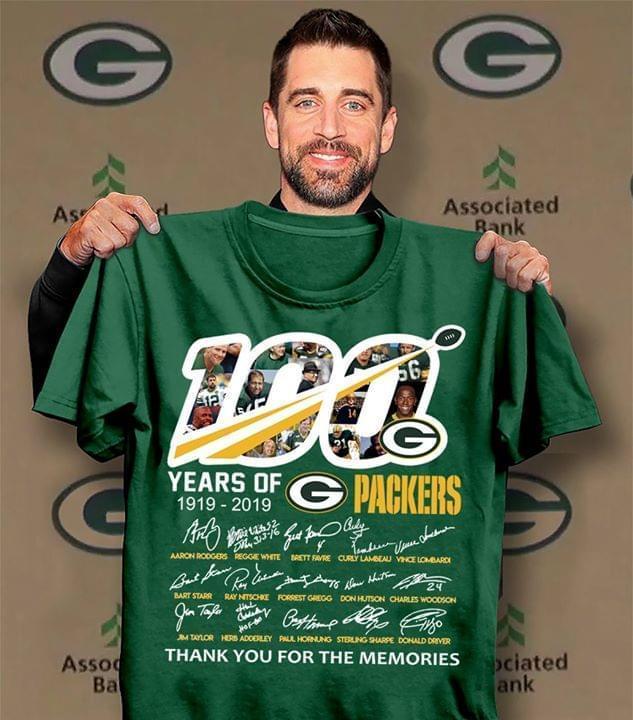 100 Years Of Green Bay Packers Thank You For The Memories With Players Signed T Shirt