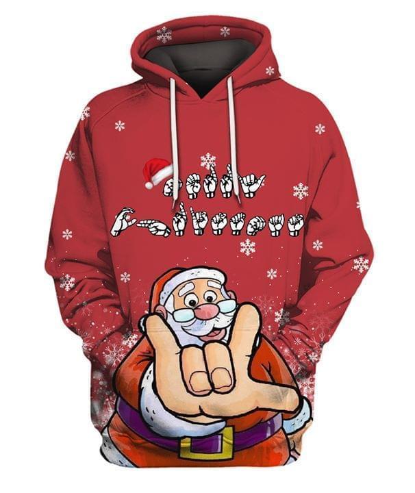 Asl Sign Language Santa Claus I Love You 3d Printed Hoodie 3d