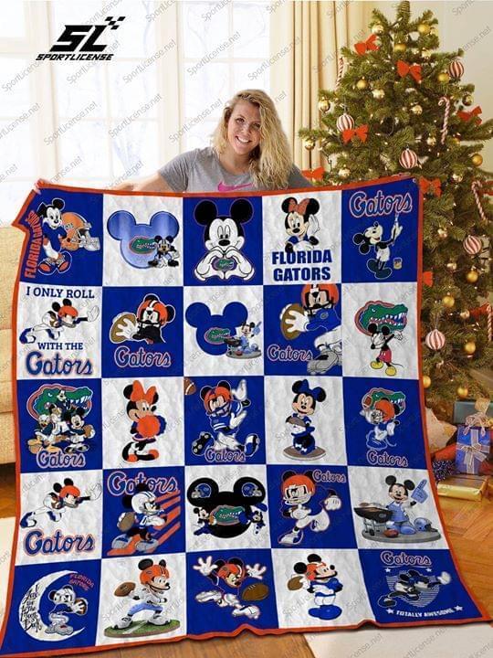 Florida Gators Mickey Disney I Only Roll With The Gators Quilt Blanket