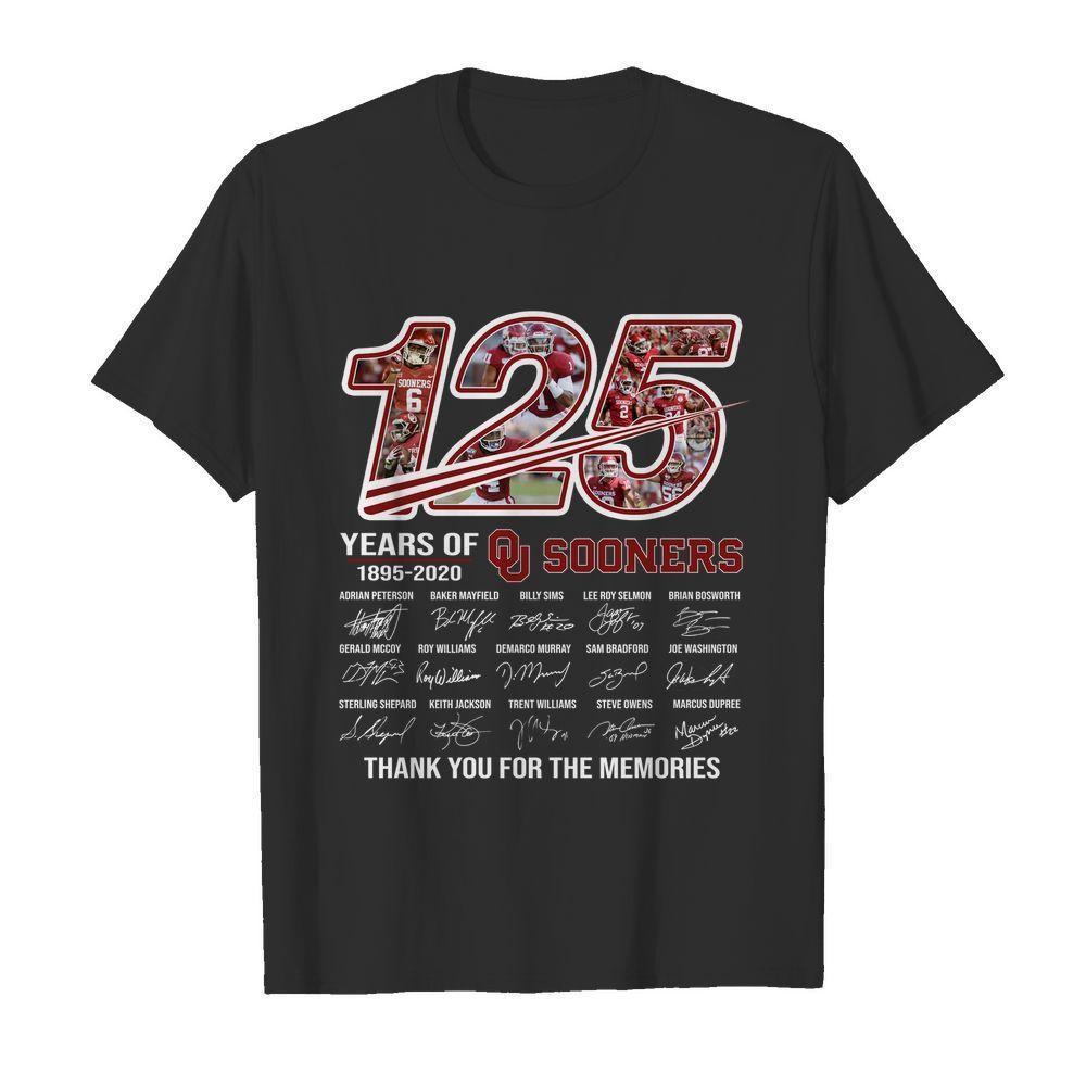 125 Years Of Oklahoma Sooners 1895 2020 Players Signatures Thank You For Memories T Shirt