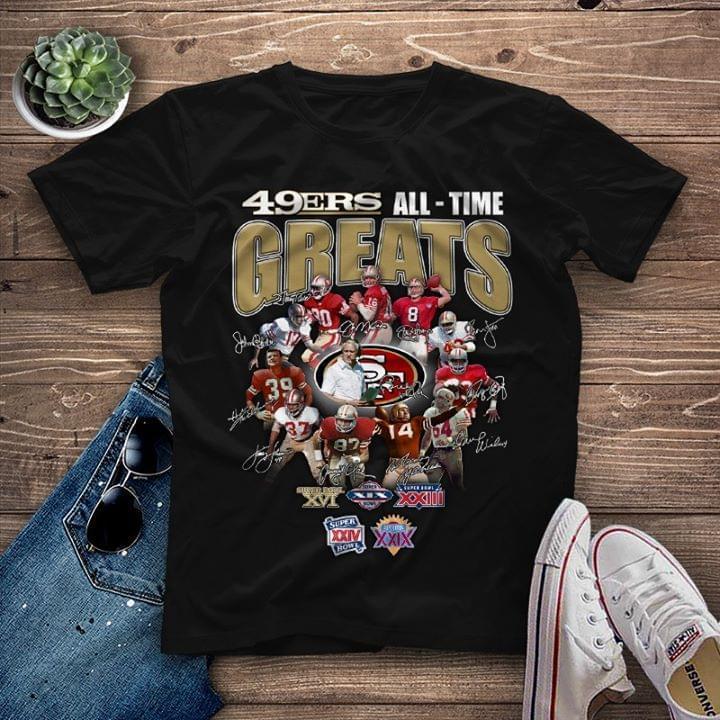 San Francisco 49ers All Time Greats Coach And Players Signatures T Shirt