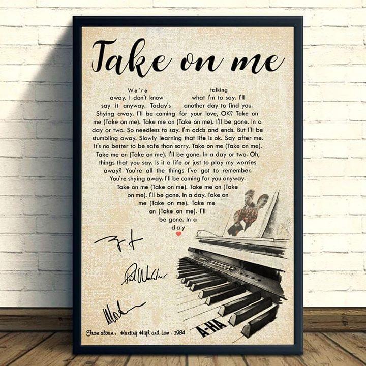A Ha Take On Me Lyric Heart Typography Piano Signed Poster Canvas