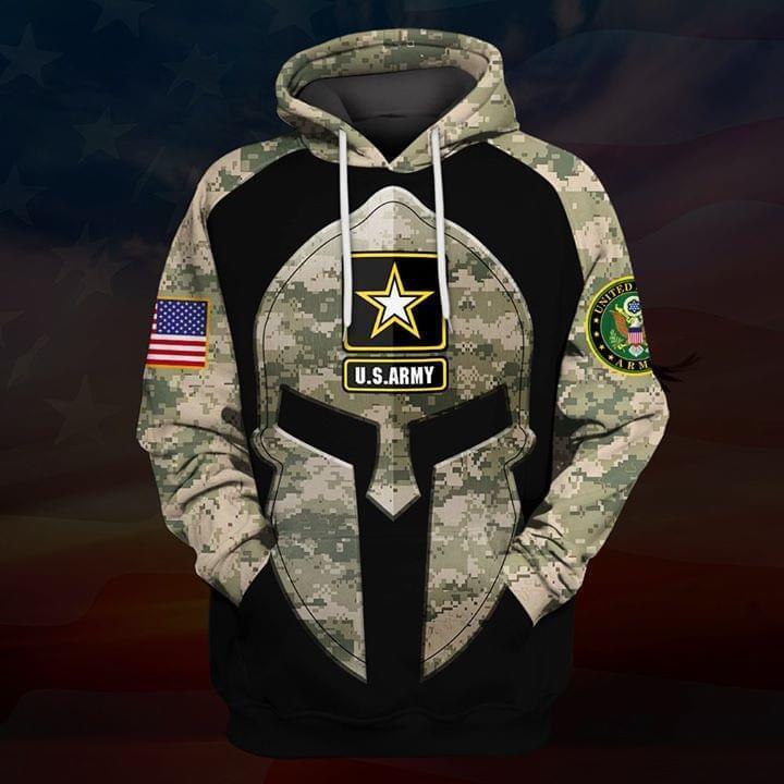 Us Army Camourflage Spatan Warrior Helmet Pixel Pattern 3d Hoodie