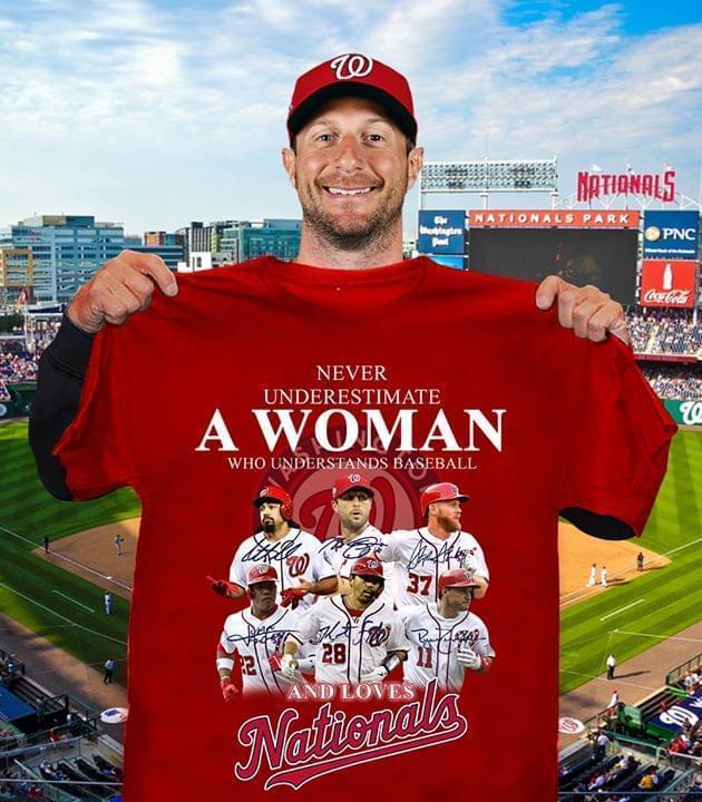 Never Underestimate A Woman Understands Baseball And Loves Washington Nationals T Shirt