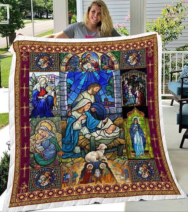 Born Of Jesus Christ Church Glass Art Style Quilt Blanket Quilt Blanket