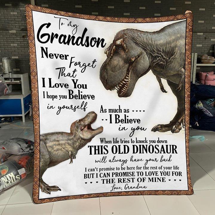 Dinosaur T Rex Grandma To Grandson Never Forget That I Love You This Old Dinosaur Always Have Your Back Quilt Blanket Quilt Blanket