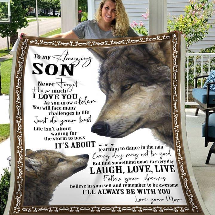 Wolf Mom To Son Never Forget How Much I Love You Ill Always Be With You Quilt Blanket Quilt Blanket