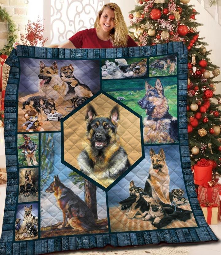 German Shepherd With Puppies For Dog Lover Quilt Blanket
