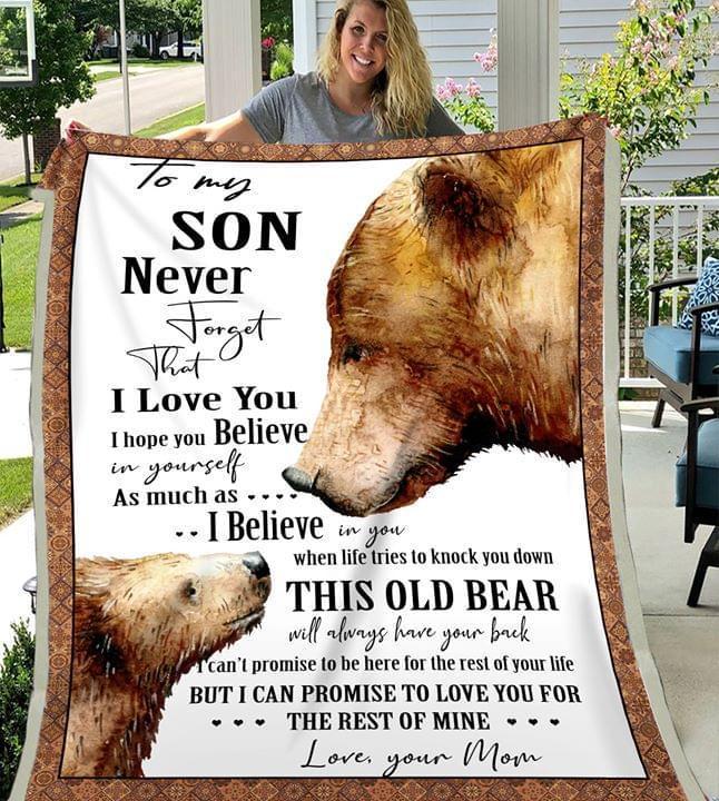 Bear Dad To Son Never Forget I Love You This Old Motorcorss Always Have Your Back Quilt Blanket Quilt Blanket