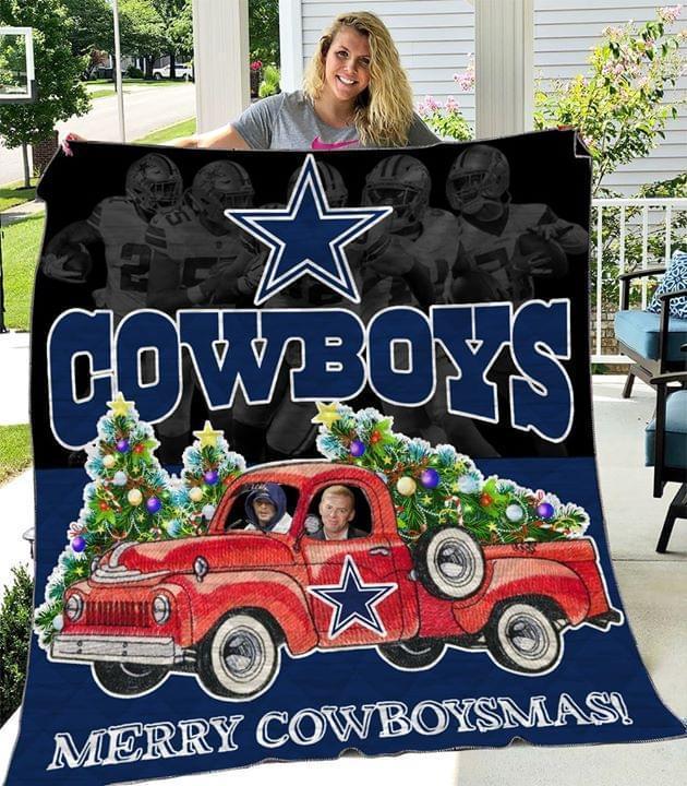Merry Cowboysmas Dallas Cowboys Christmas Truck Quilt Blanket