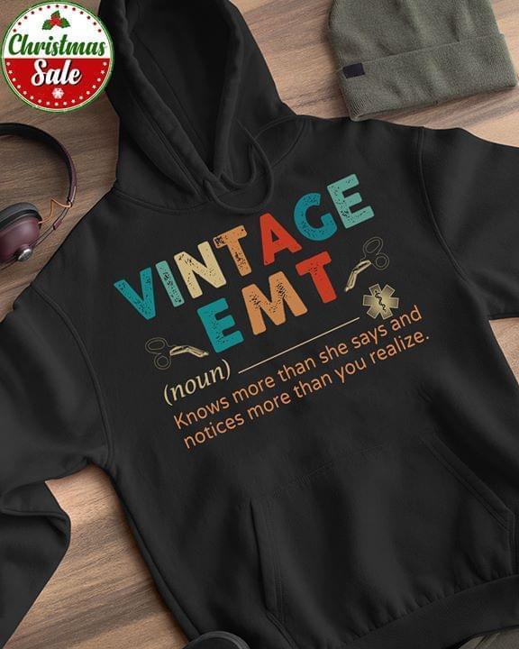 Vintage Emt Definition Knows More Than She Says And Notices More Than You Realize Retro Hoodie