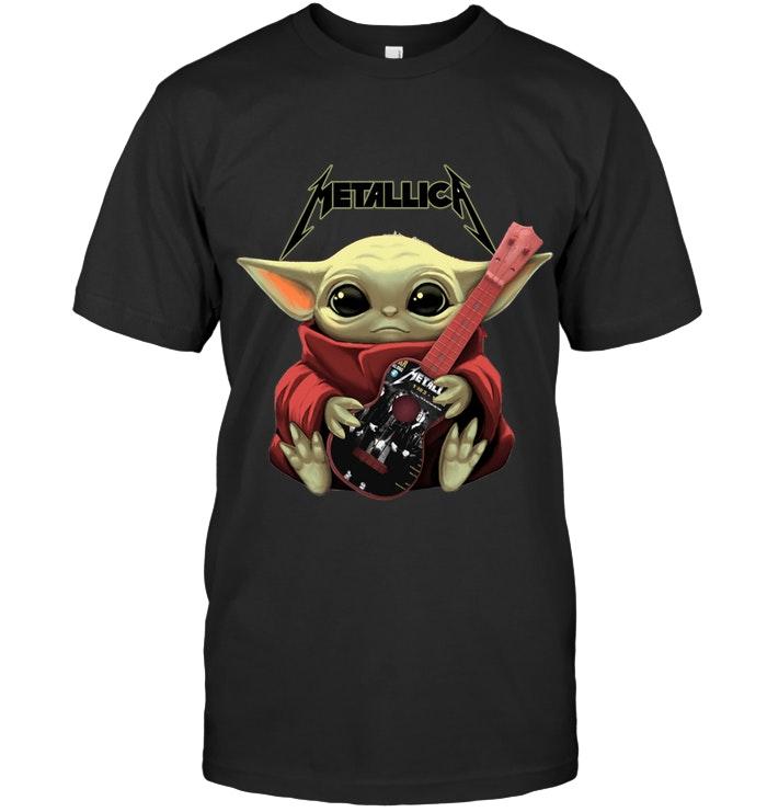 Baby Yodas Hugs Metallica Guitar The Mandalorian Massup T Shirt