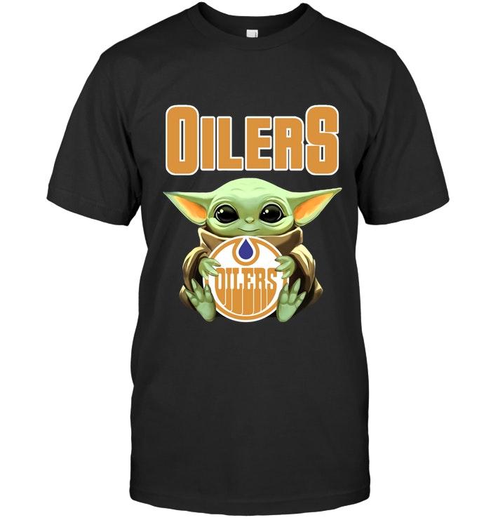 Baby Yoda Loves Edmonton Oilers Star Wars The Mandalorian Fan T Shirt