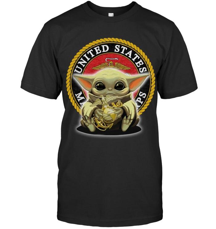 Baby Yoda Hugs United States Marine Corps Logo T Shirt
