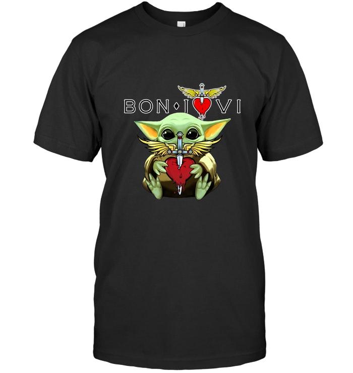 Baby Yoda Loves Bon Jovi The Mandalorian Star Wars Fan T Shirt