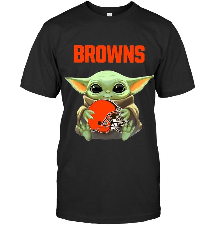 Baby Yoda Loves Cleveland Browns Star Wars The Mandalorian Fan T Shirt