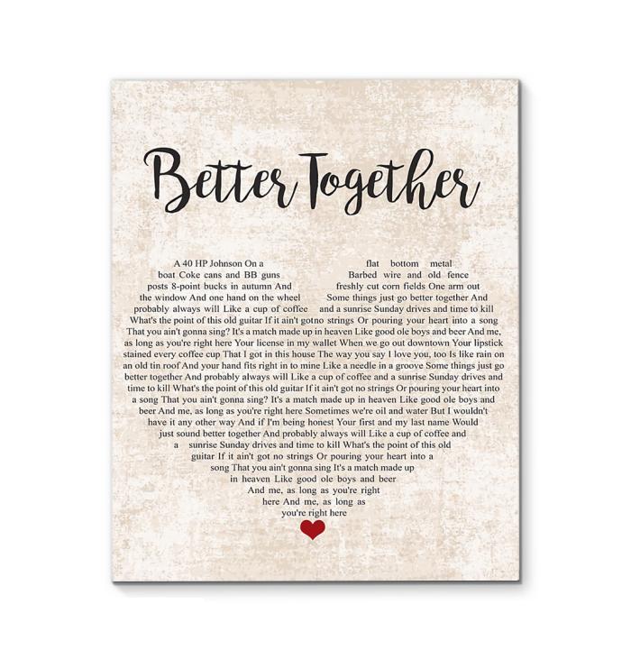 Luke Combs Better Together Lyric Heart Typography Canvas