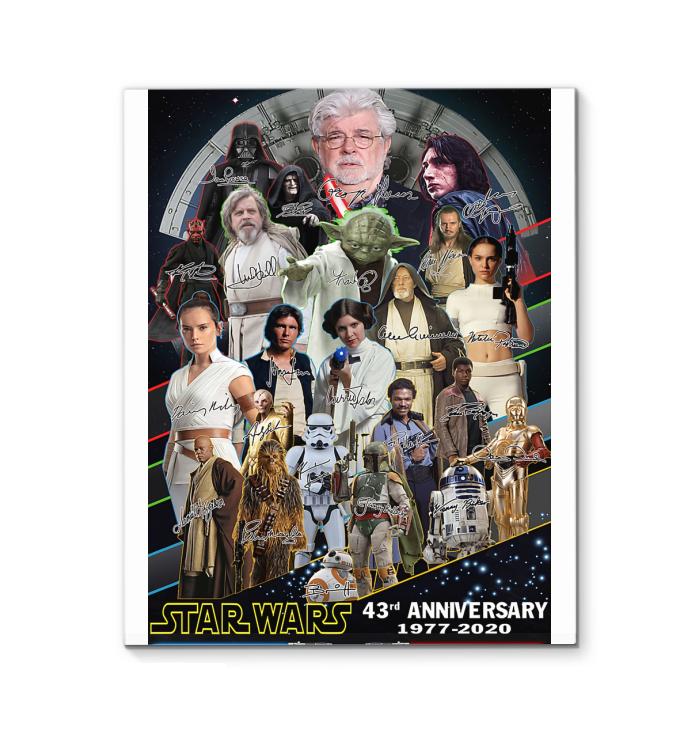 43 Years Of Star Wars George Lucas And Casts Signed Canvas