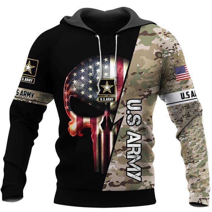 Us Army Us Flag America Skull 3d Hoodie