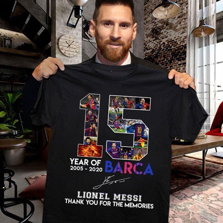 15 Years Of Barca Barcelona Lionel Messi Signature Thank For Memories T Shirt