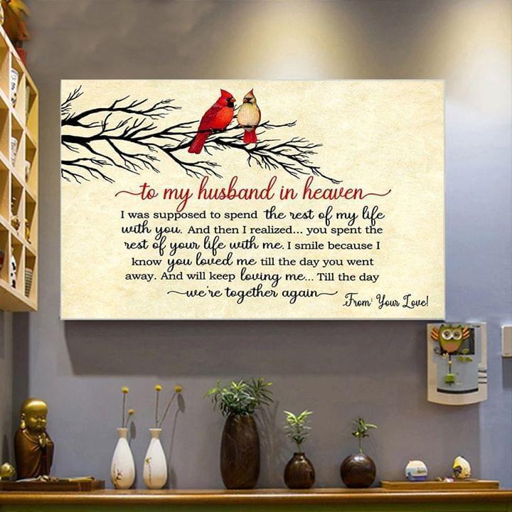 To My Husband In Heaven Loving Memory Poem Cardinal Bird Poster Canvas