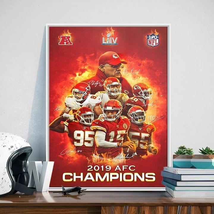 2019 Afc Champions Kansas City Chiefs Players And Coach Signatures Poster Canvas