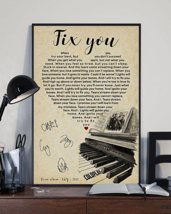 Fix You Lyrics Typography Coldplay Poster Canvas