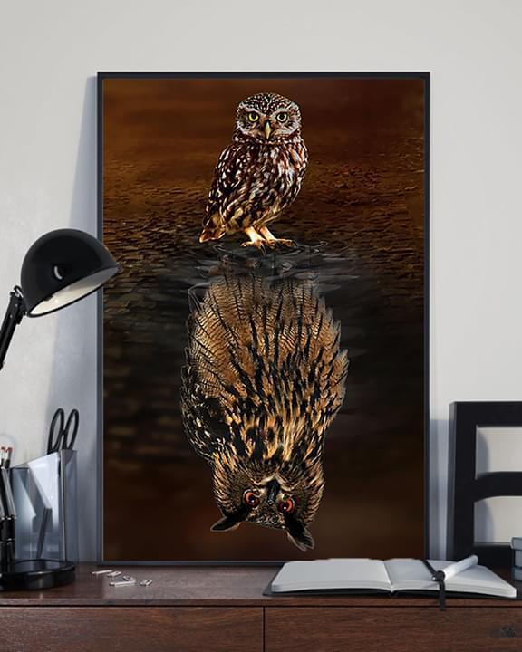 Owl Water Reflection Poster Canvas
