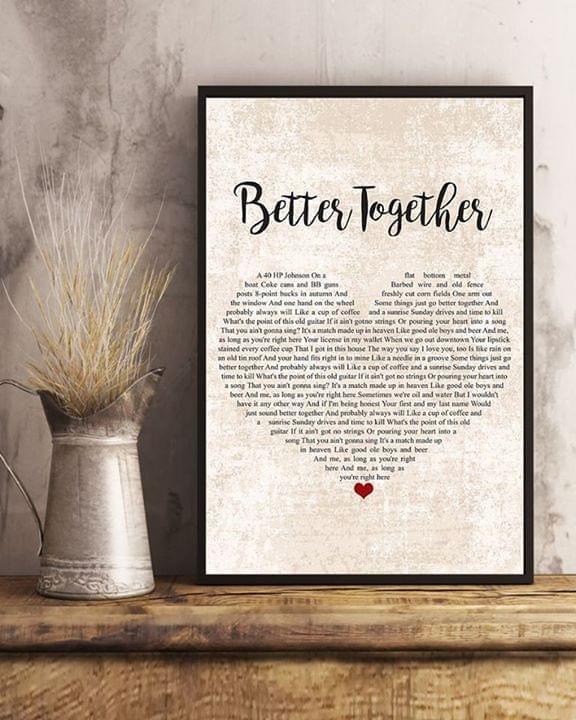 Better Together Lyrics Heart Typography Jack Johnson Poster Canvas