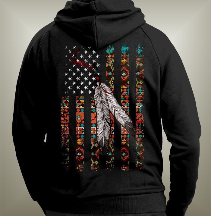 Us Flag Native American Indian Pattern Hoodie