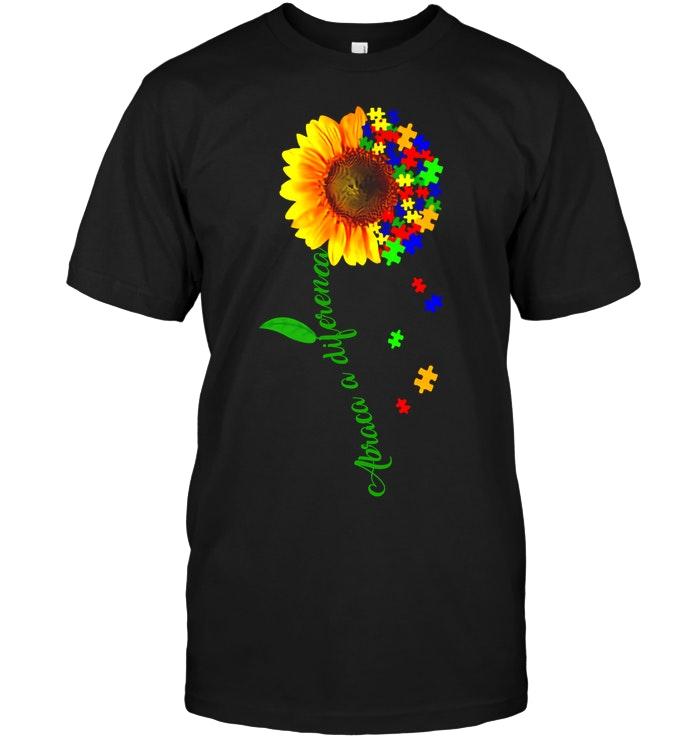 Abraca A Diferenca Sunflower Autism Black T Shirt