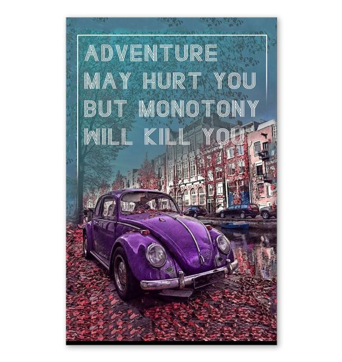Adventure May Hurt You But Monotony Will Kill You Volkswagen Beetle Poster