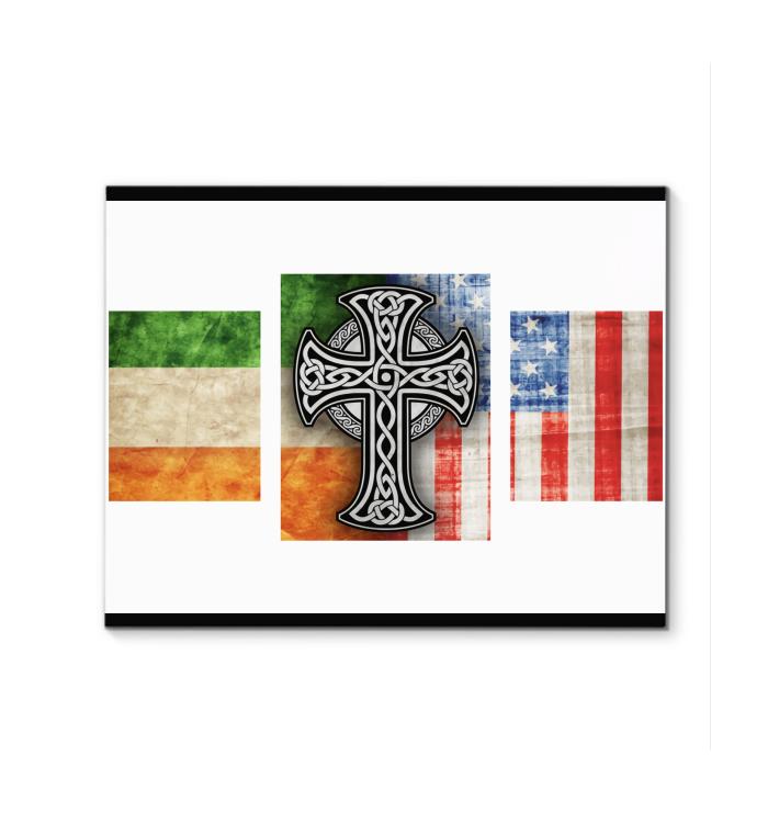 American Irish Flag With Celtic Cross White Horizontal Canvas Print
