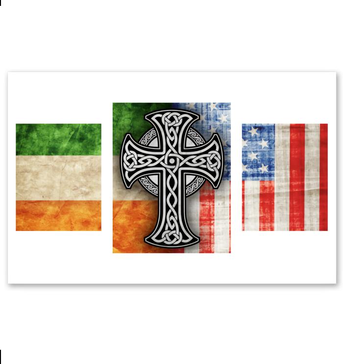 American Irish Flag With Celtic Cross White Horizontal Poster