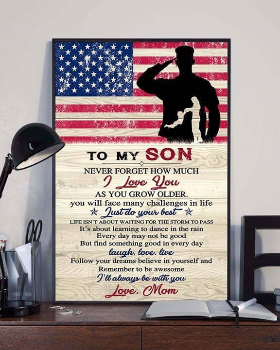 American Veteran Mom To Son I Love You Just Do Your Best Laugh Love Live Ill Always Be With You Poster Canvas
