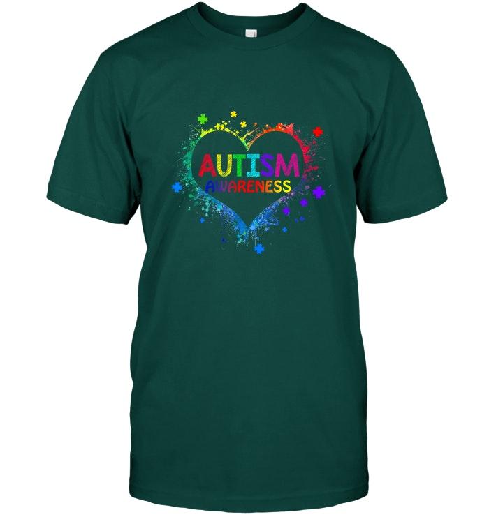 Autism Awareness Color Heart Navy T Shirt