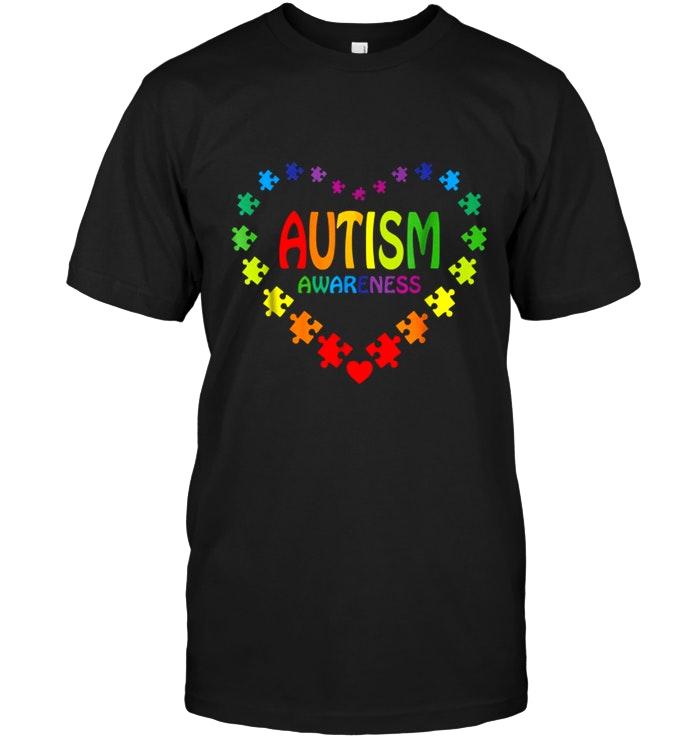 Autism Color Heart Puzzle Black T Shirt