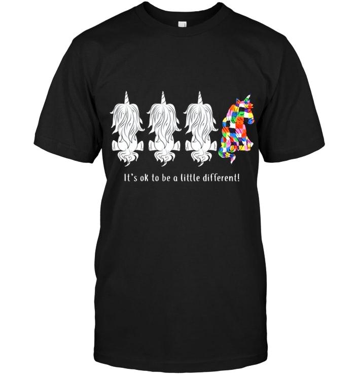 Autism Unicorn Its Ok To Be A Little Different Black T Shirt